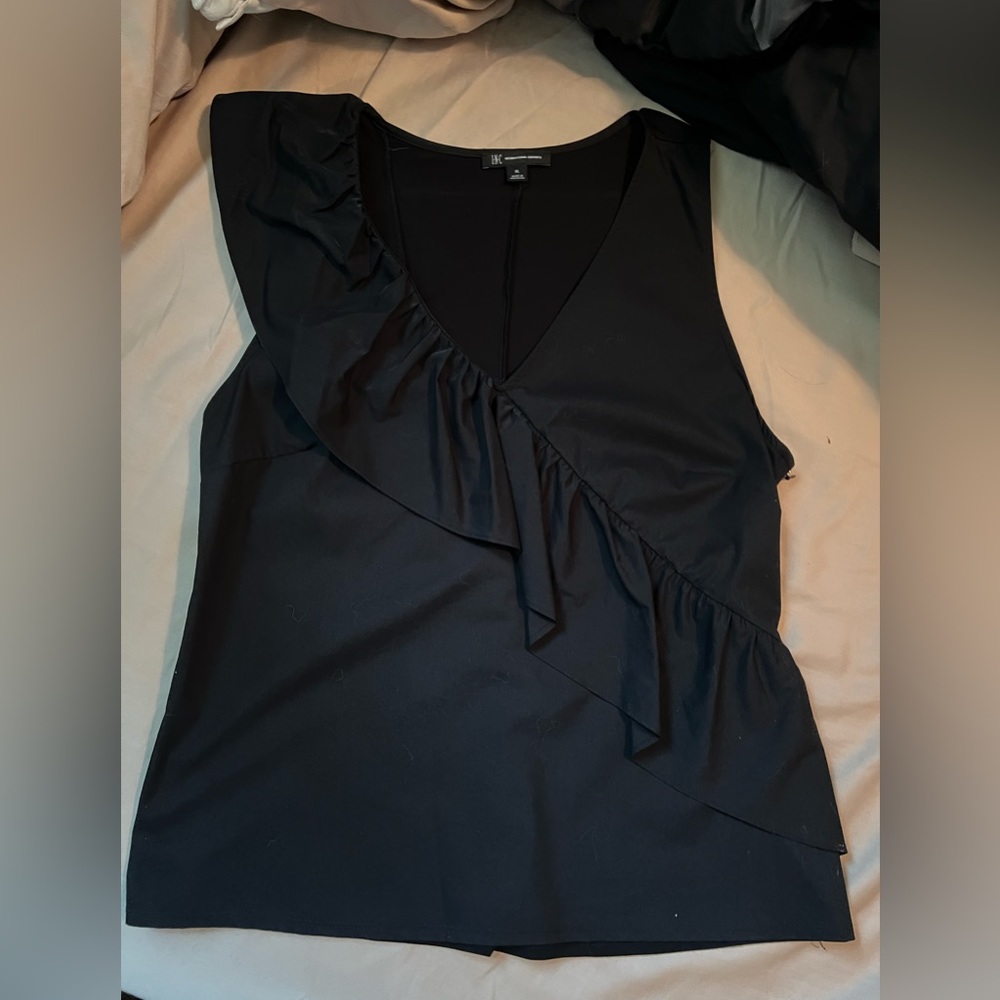 INC Black Sleeveless Ruffle Top